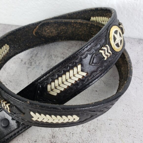 Vintage Western Bohemian Tooled Leather Belt Whipstitch Conchos size 30 main image 8